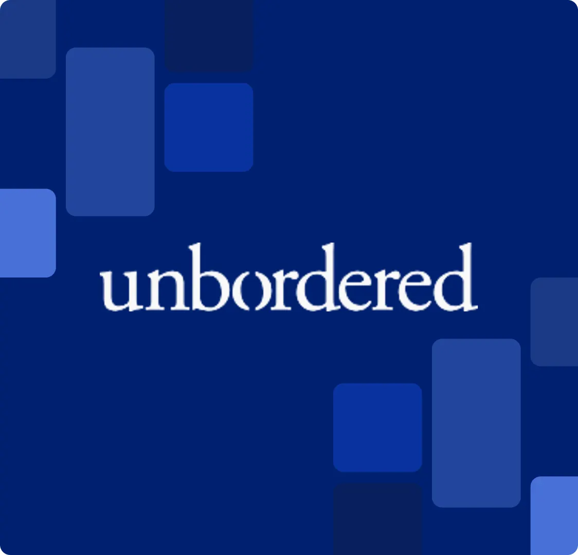 The unbordered wordmark in white on a navy tile patterned with blue rounded rectangles.