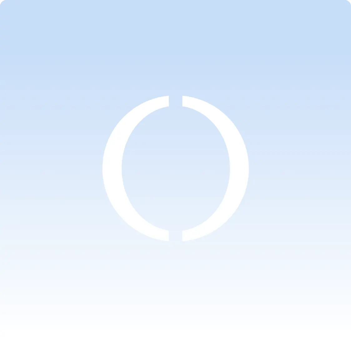 The circular O from the logo, in white on a pale blue tile.