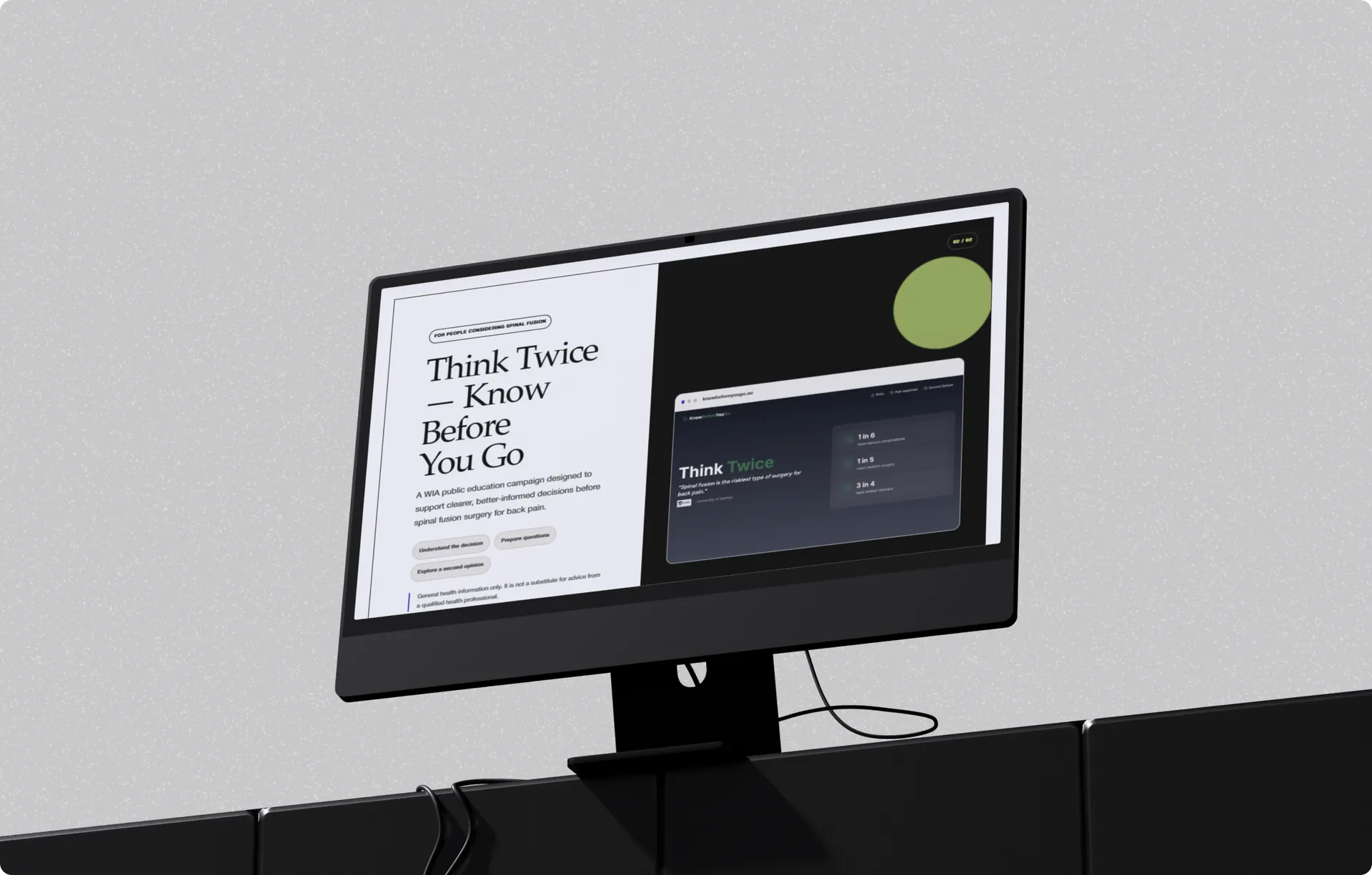 A desktop monitor showing the public education campaign page, with the campaign site open in a window beside the headline.